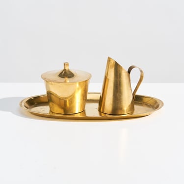 Vintage Swedish Brass Cream and Sugar Set // Mid-Century DJOS Sweden Marked Brass Plated Condiment Serving Set 