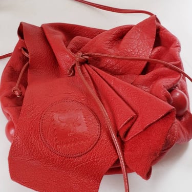 Vintage Carlos Falchi Red Leather Shoulder Bag Butterfly Buffalo Crossbody Purse 