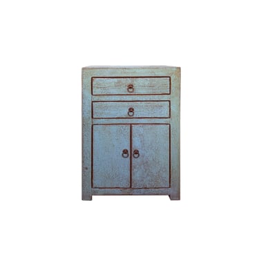 Distressed Marks Gray Blue 2 Drawers End Table Nightstand ws4477E 