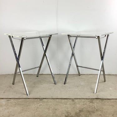 Mid-Century Lucite and Chrome Tray Tables 