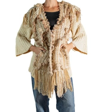 Beige Cotton Fringe Sweater 