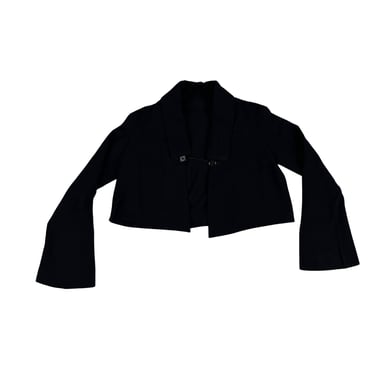 Victorian / 1900s Cropped Black Wool Womens Jacket / Blazer / Deco / Minimal / Weighted / Bolero / XS / Petite / Edwardian / Shrug / S / 