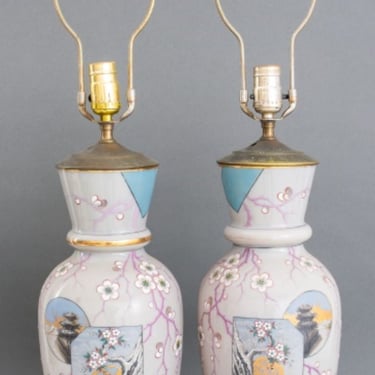 Aesthetic Movement Porcelain Lamps, Pair