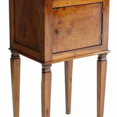 Rustic Antique Italian Neoclassical  Walnut Side Table Cabinet - Tuscan Farmhouse Nightstand, Early 19th Century 