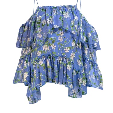 Alice & Olivia - Blue & Green Floral Cold Shoulder Blouse Sz S