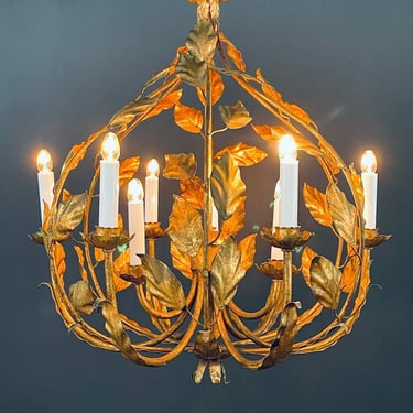 Italian 1960s Gold Leaf Chandelier Rustic Farmhouse, c.1940’s 