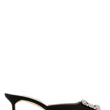 Manolo Blahnik Women Black Satin Hangi Mules