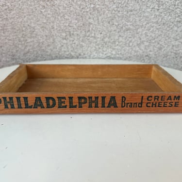Vintage small wood box tray by Philadelphia Cream cheese 