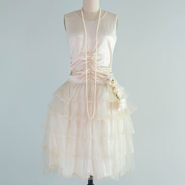 Ethereal 1920's Silk Flapper Robe De Style Party Dress / XS