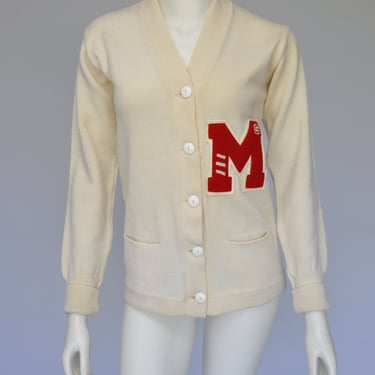 1950s ivory Denhen varsity wool cardigan unisex XS/S/M 
