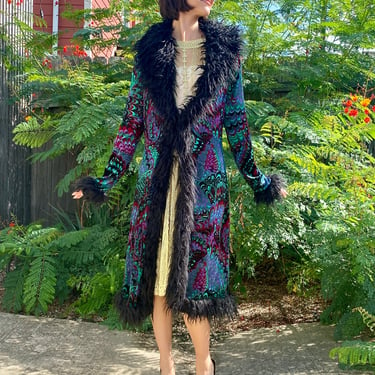 Betsey Johnson Psychedelic Faux Fur Duster Jacket