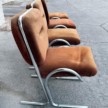 1970s Set Of 4 Chairs Chrome Dining Douglas California Brown Plush Vintage MCM Mid Century Modern Disco Furniture LOCAL PICKUP 