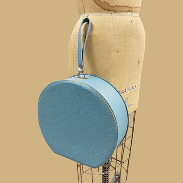 Vintage Blue Vinyl Wig Case Hat Box Travel Storage Carrier Mid Century Round Vintage Round Train Case w/ KEY, Vintage Black | A GoGo  main image 4