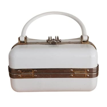 Vintage 60s Mod White Purse Trunk Style Handbag 