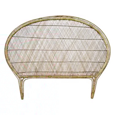 Vintage Woven Rattan Wicker Full Headboard with Rounded Arch - Peacock Fan Style Coastal Boho Tropical Bedroom Decor 48”H x 59.5”W 