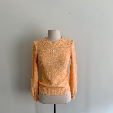 Authentic vintage Courreges Paris marled yarn orange and white sweater-size S(B) 