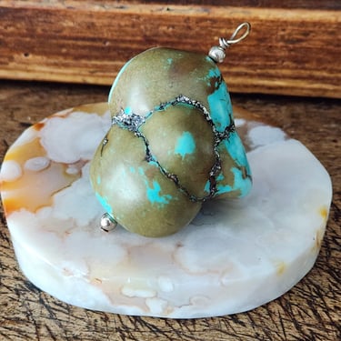 Turquoise Nugget Pendant~Genuine Blue Turquoise & Sterling~Unisex Jewelry 