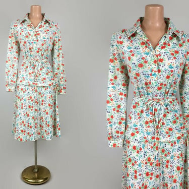 Vintage 70s Poppy Print Belted Tunic Blouse & Skirt Set | 1970s 2 Piece Dress Suit Outfit | Brownstone Studio NY, The Wilroy Traveller vfg 