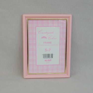 Vintage Picture Frame - Light Pink Plastic w/ Glass - Country Colors - Holds 5" x 7" Photo - 5x7 Frame 
