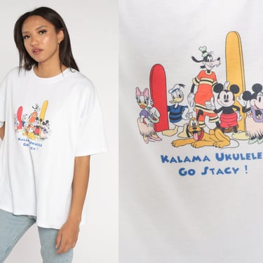 Hawaiian Disney Shirt 90s Mickey Minnie Shirt Kalama Ukulele Go Stacy Walt Disney TShirt Hawaii Graphic T Shirt Vintage White Extra Large xl 
