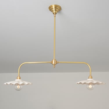 Scalloped Ceramic Shade - Gaselier Chandelier - Kitchen Lighting - Solid Heavy Brass - Island Light - Fonthill 