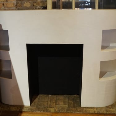 White Fireplace w Rounded Corners and Shelves