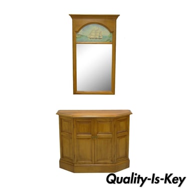 Conant Ball Maple Wood Hall Console Table Cabinet and Wall Mirror Clipper Ship