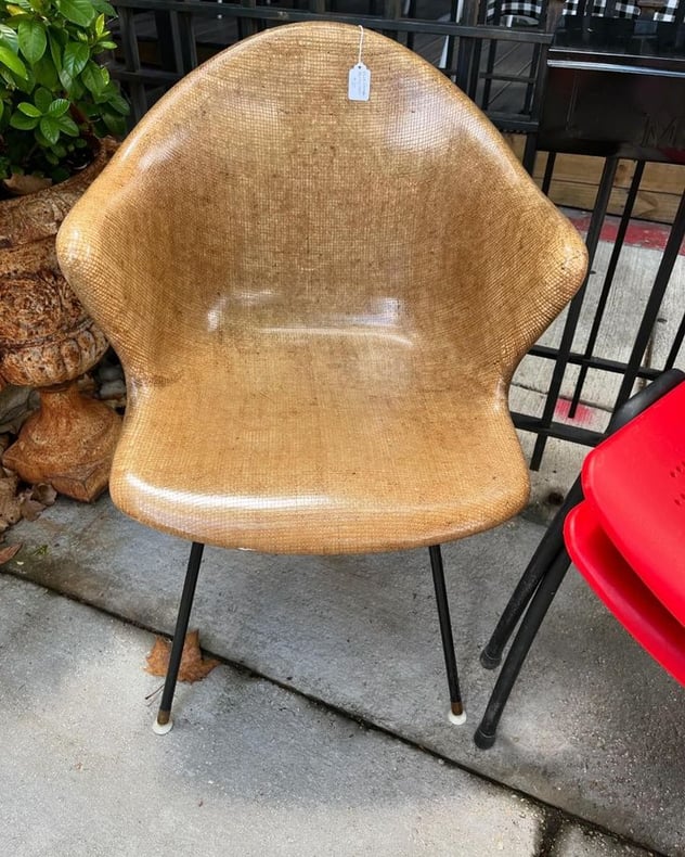 Mid century fiber glass over burlap! Smooth, comfortable and groovy. 4 available.