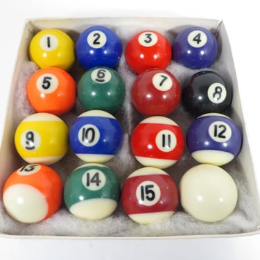 Vintage Set of 16 Miniature Pool Billiard Balls - 16 Small Pool Balls 