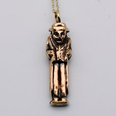 1800's Victorian 10k Gobbo good luck pendant, hollow gold hunchback paper clip chain necklace 