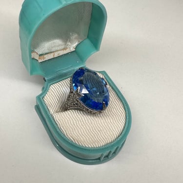 Art Deco Sterling Blue Glass Ring