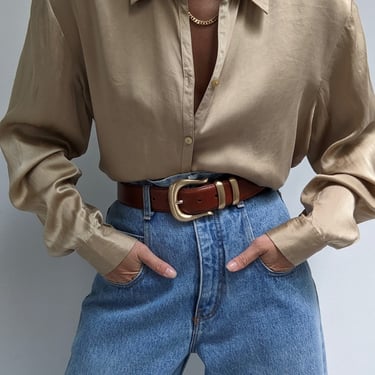 Vintage Champagne Silk Charmeuse Blouse