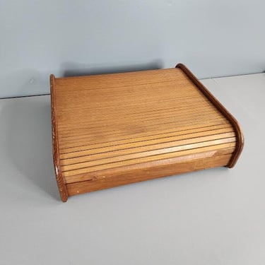 Teak Tambour Door Storage Box Desktop Organizer 