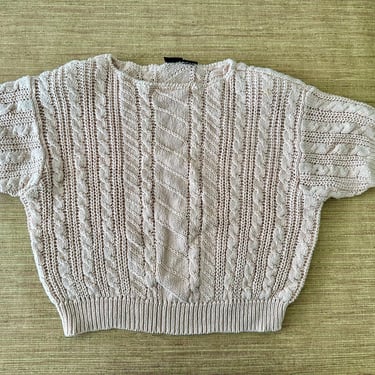 Vintage Liz Claiborne Women's 1980s Blush Chunky Knit Sweater - Medium - Boat Neck 