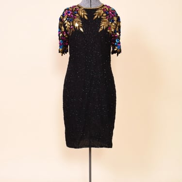 Black 80s Sequin Wiggle Dress By Stenay