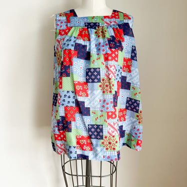 Vintage 1970s Faux Patchwork Flowy Top / one size fits many - up to L 