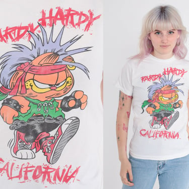 90s Garfield Shirt -- Punk Party Hardy California TShirt 1990s Punk Rock Cartoon Animal Comic Graphic Vintage Tee Rocker Extra Small xs 