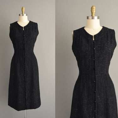 vintage 1950s dress | Charcoal Flecked Wool Dress | Medium | 50s dress 