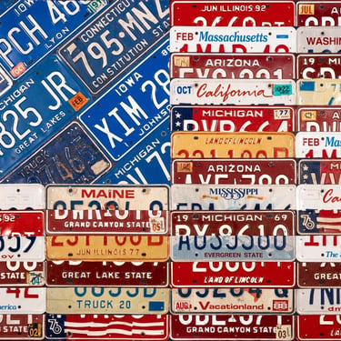 Contemporary Assemblage Map License Plate Art American Flag By Design Turnpike 