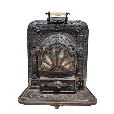 Antique French Henri Faure Revin La Chimere Cast Iron Wood-burning Heating Stove Victorian Art Nouveau Era Late 19th / Early 20th Century 