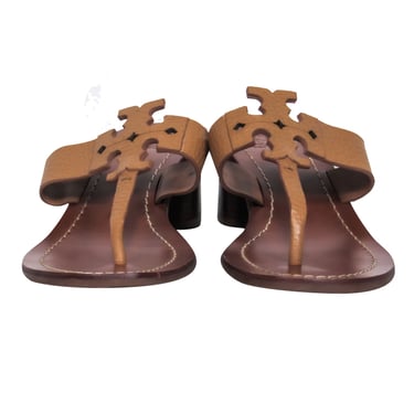 Tory Burch - Tan Logo Thong Leather Sandals w/ Block Heel Sz 7.5