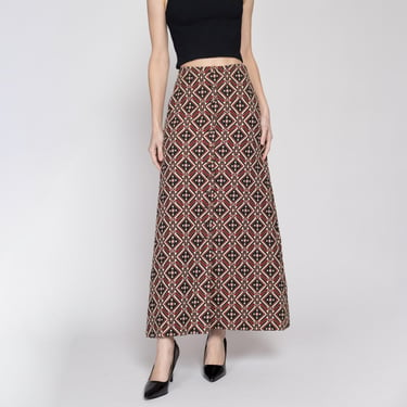 Small 60s Boho Geometric Quilted Maxi Skirt 25.5