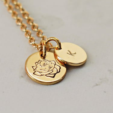 Personalized Birth Flower Necklace, Mom Jewelry, Initial Necklace, Garden Necklace, Birthday Gift, 18k Gold Plated, Graduation Gift 
