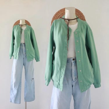 seafoam sweatshirt bomber - s - vintage 90s y2k green long sleeve shacket light jacket cropped size small 