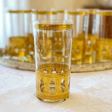4 Culver glasses Gold Antigua highball cocktail glasses / Hollywood Regency Vintage barware glasses 