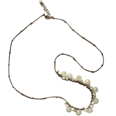 Danielle Welmond |  Woven Tan Silk Cord with Pyrite, Mother of Pearl and White Silver Necklace