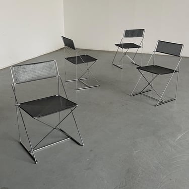 Set of 4 Vintage Black 'X-Line' Chromed and Lacquered Chairs by Niels Jørgen Haugesen for Bent Krogh, Denmark, 1980s 