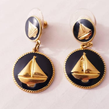 Vintage nautical theme sailboat pierced earrings Summertime jewelry dangle earrings 
