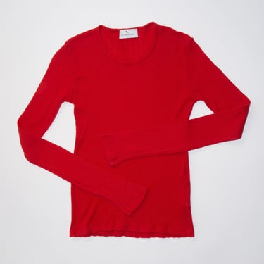 Pointelle Perla Long Sleeve Tee in Tomato