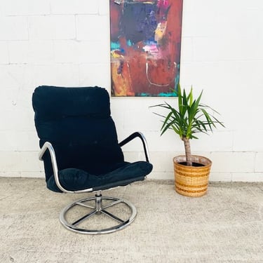 Vintage IKEA Corduroy and Chrome Swivel Chair